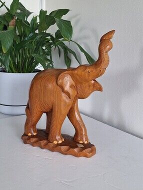 Elephant carved from teak wood